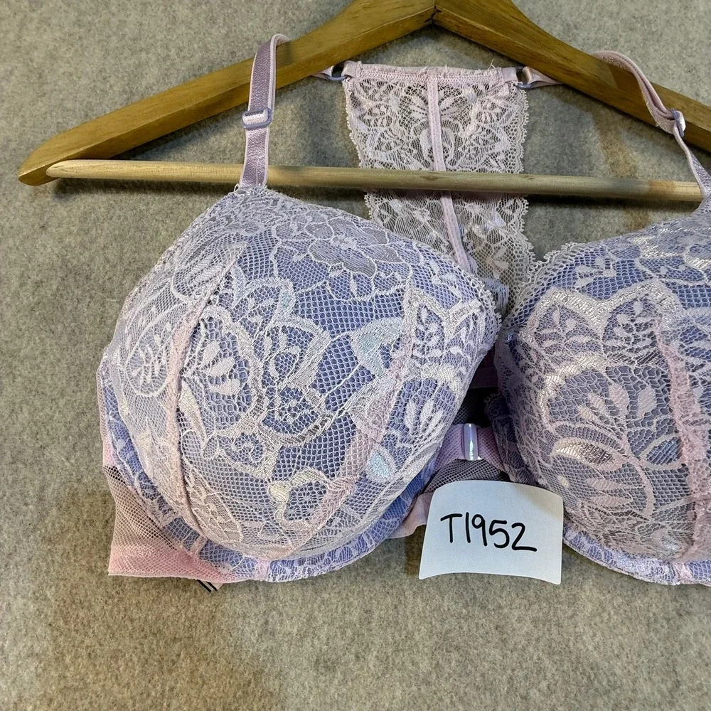 Victorias Secret Dream Angels Push Up Bra 36D Lavender Lace Front Close T-Back